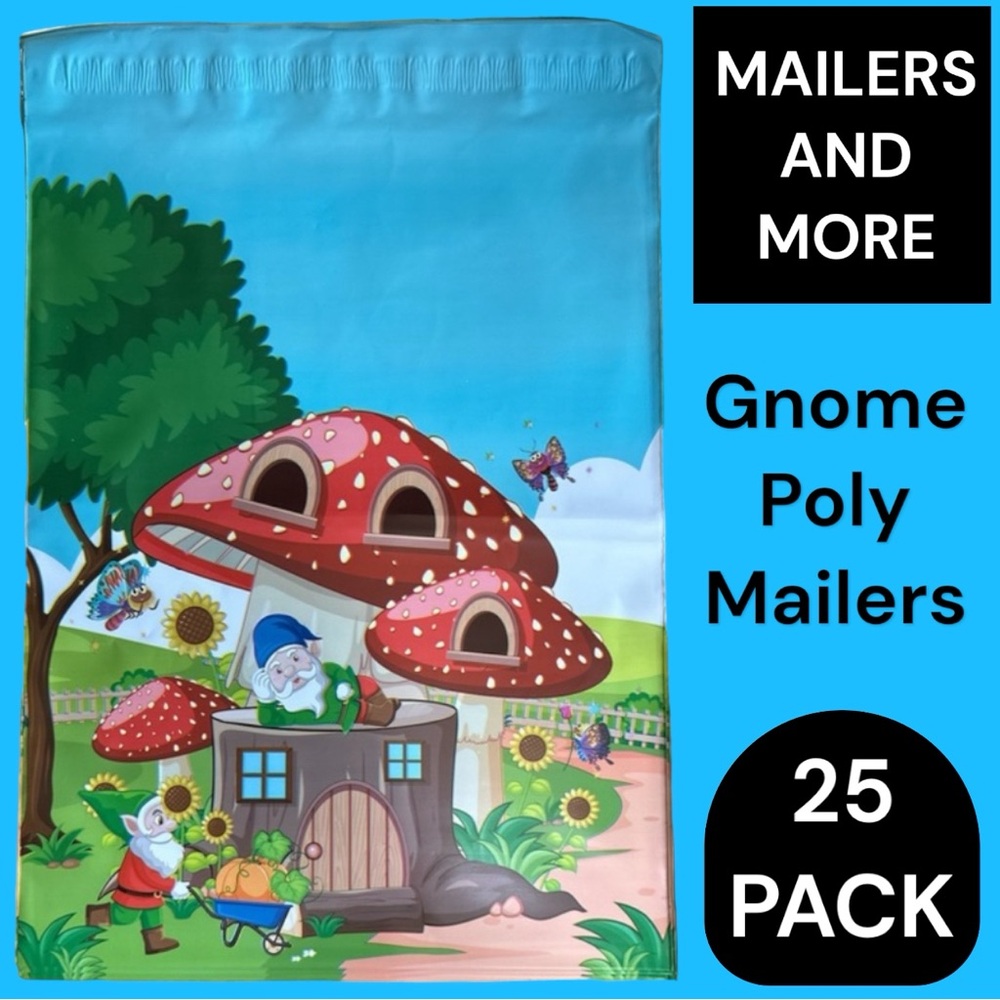 25 10X13 Poly Mailers Gnome Mushroom House, Shipping Envelopes PRICE IS FIRM - Picture 7 of 8